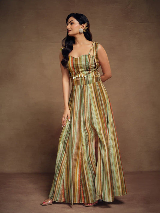 Multi color silk printed gown
