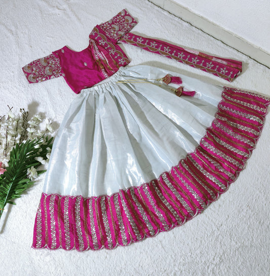White color chelline lehenga choli with dupatta online