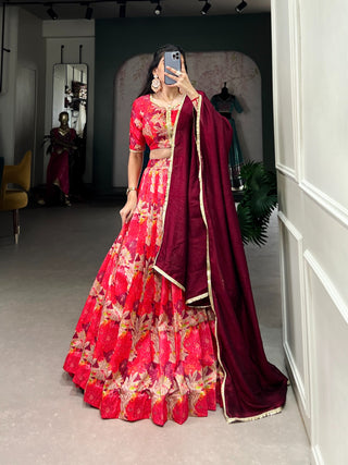 Red tussar silk lehenga choli for women with price
