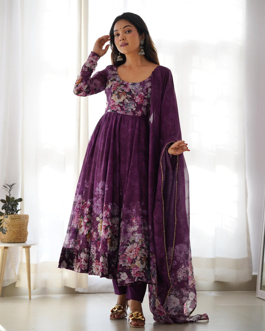 Wine color organza silk salwar suit for women