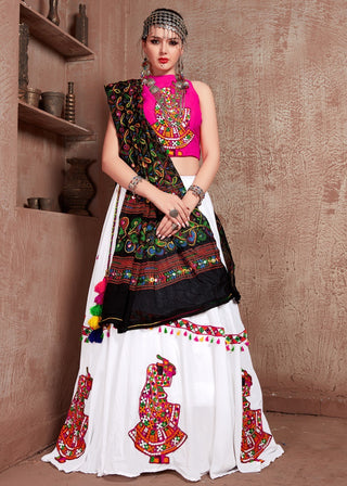 White gamthi work lehenga choli