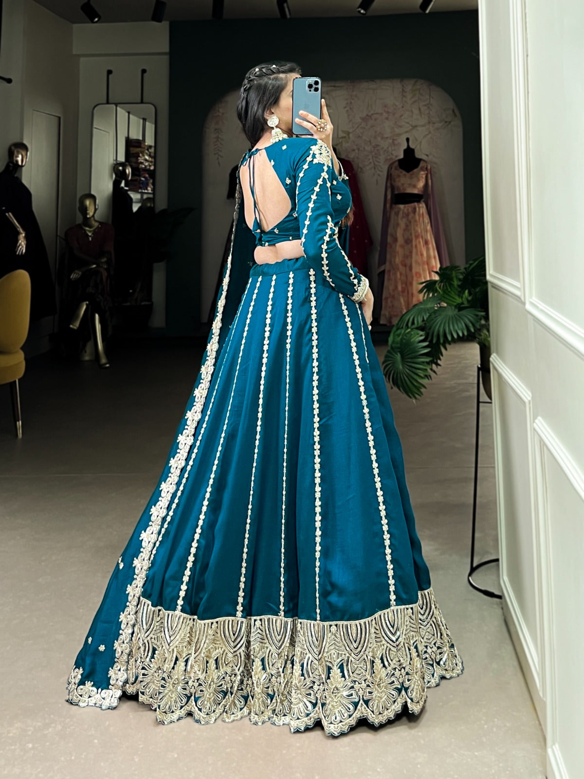 Firozi color vichitra silk lehenga choli with dupatta price