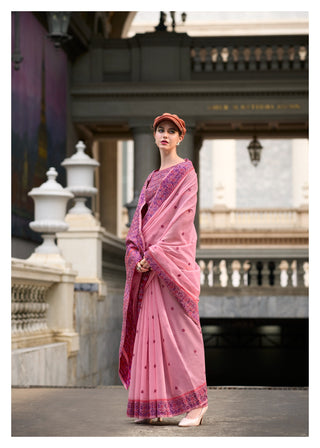 wedding wear pink cotton saree for women