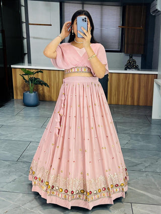 Peach color georgette crop top lehenga