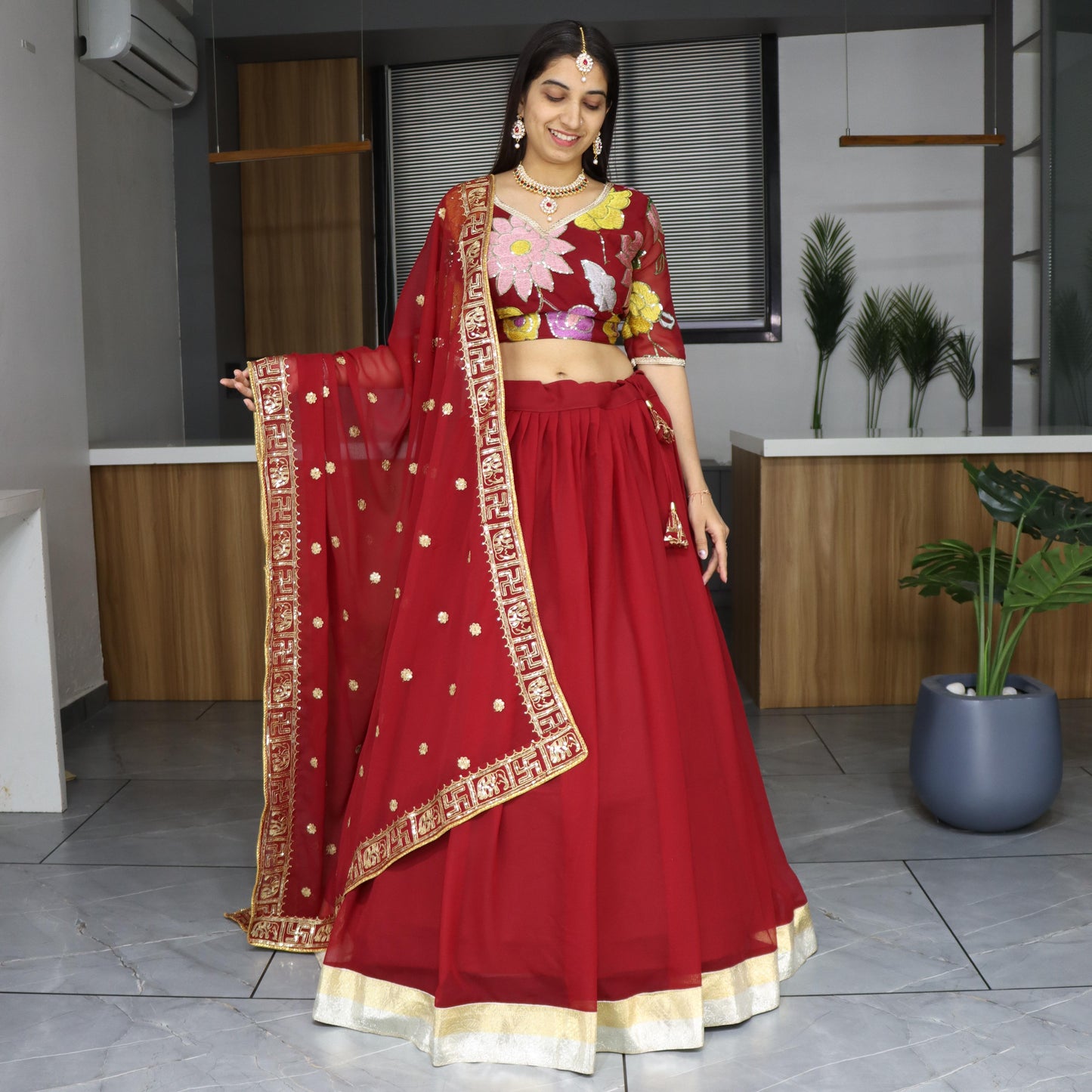 Maroon georgette lehenga choli for women online
