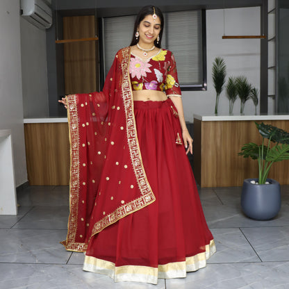 Maroon georgette lehenga choli for women online
