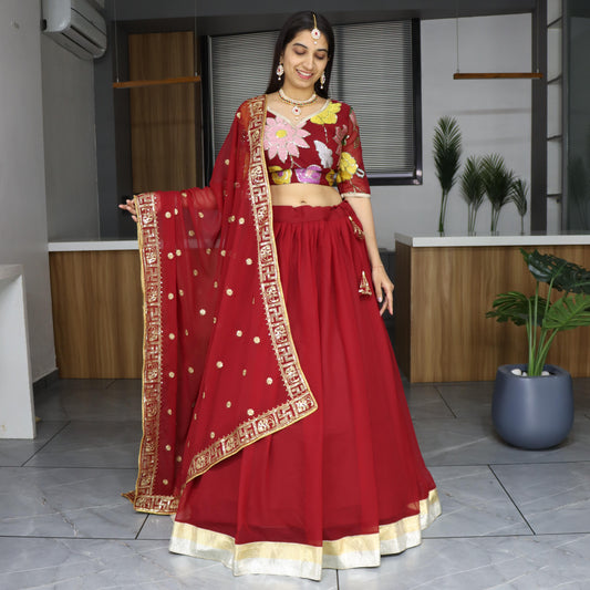 Maroon georgette lehenga choli for women online
