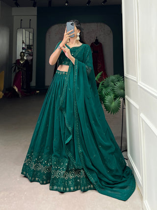 Green color georgette traditional lehenga choli for women