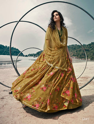 Organza Olive Green Lehenga