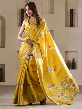 Yellow dola silk printed saree for women price
