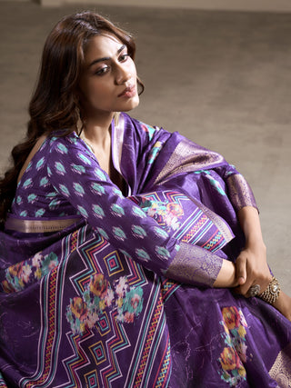 Purple dola silk printed saree for women online shopping
