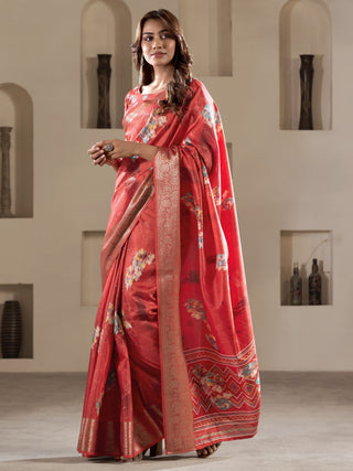 Red dola silk printed saree for women online
