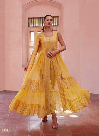 Yellow long anarkali gown for women