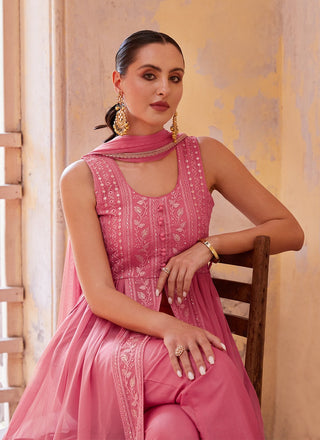 Festive wear pink georgette gown 