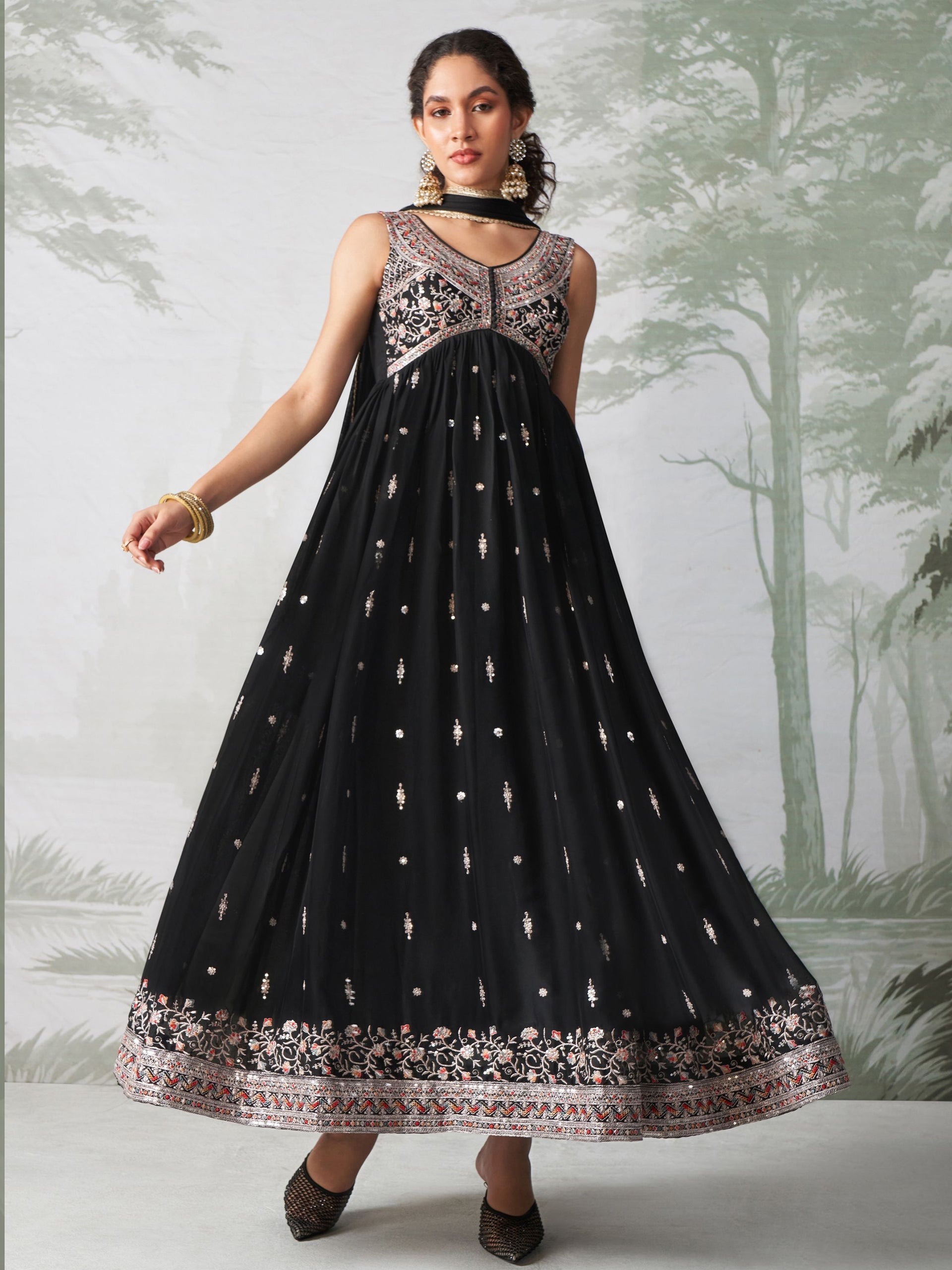 Indian Designer Black Anarkali Gown with Dupatta for Wedding – Ragthm