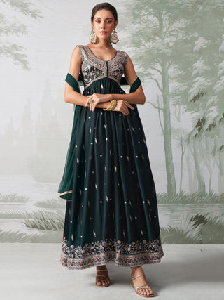 green anarkali gown for women