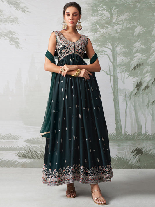green anarkali gown for women