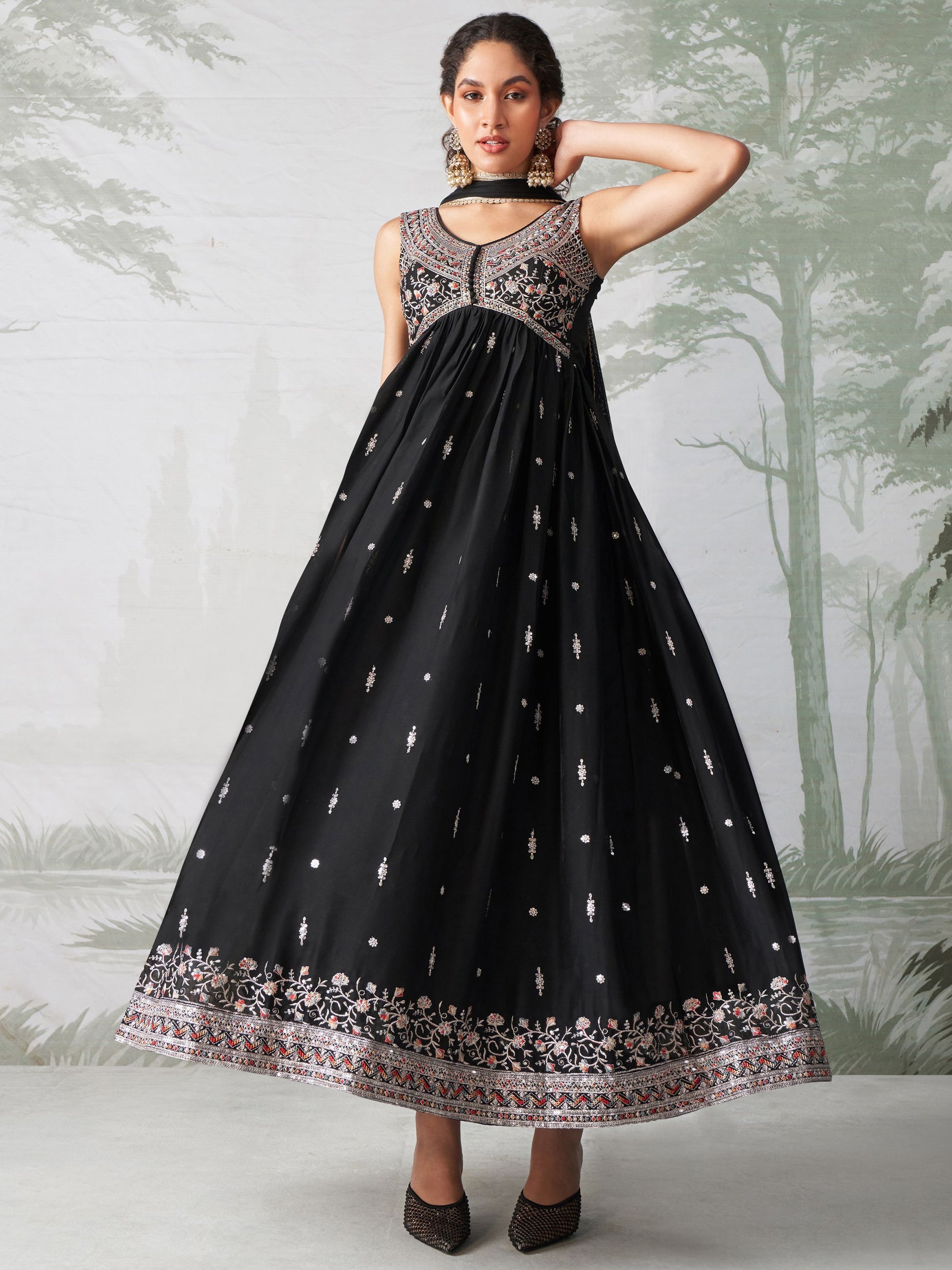Indian Designer Black Anarkali Gown with Dupatta for Wedding M / Black Indian Designer Black Anarkali Gown with Dupatta for Wedding M / Black