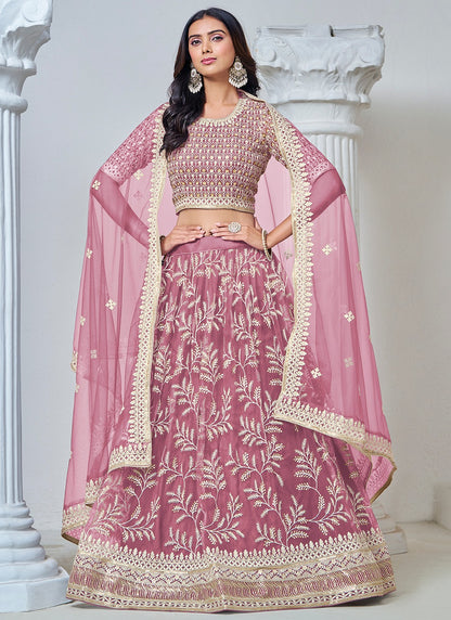 Light pink color net lehenga choli for women
