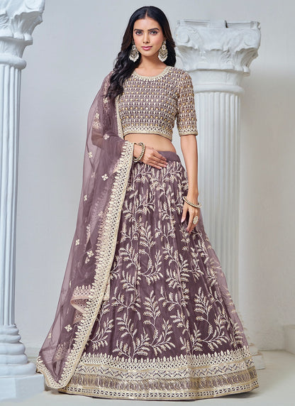 Lavender color soft net lehenga choli for wedding