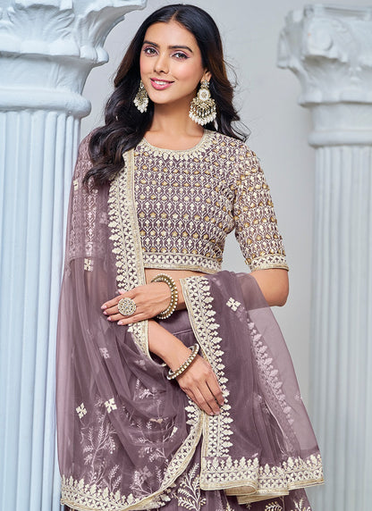 Lavender color net lehenga choli images
