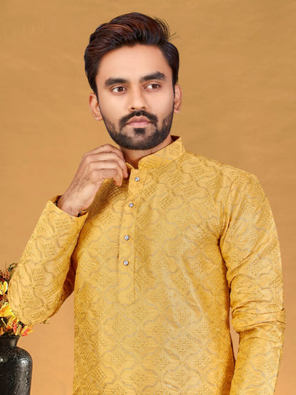 Amazing silk yellow kurta for haldi
