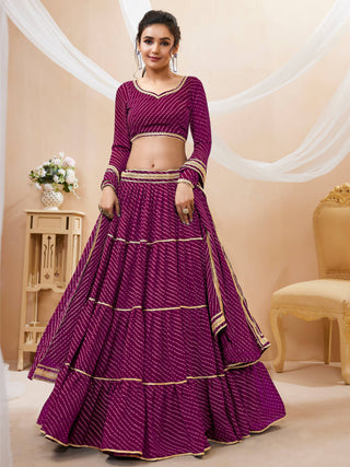 Trendy Purple Georgette Leheriya Printed Lehenga Choli