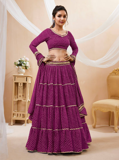 Trendy Purple Georgette Leheriya Printed Lehenga Choli