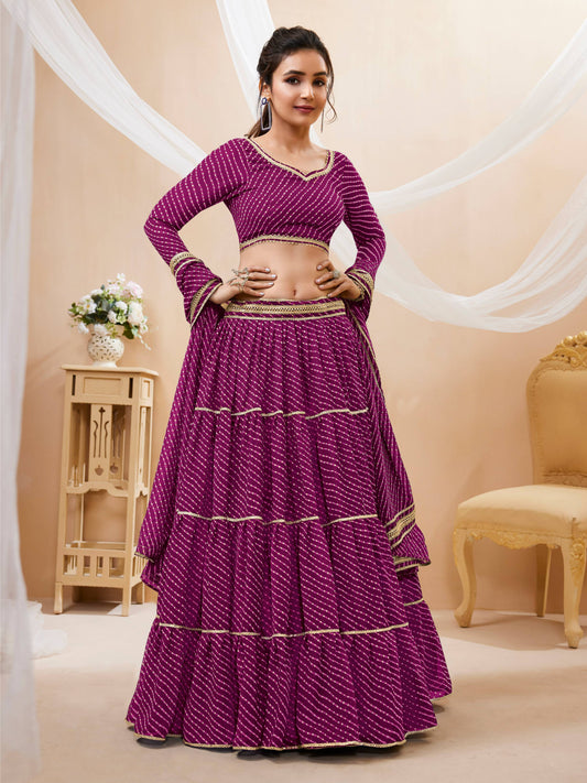 Trendy Purple Georgette Leheriya Printed Lehenga Choli