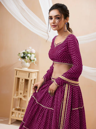 Trendy Purple Georgette Leheriya Printed Lehenga Choli