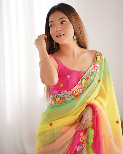 Green color georgette saree with blouse online shopping