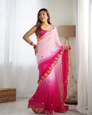 Pink color georgette saree for wedding