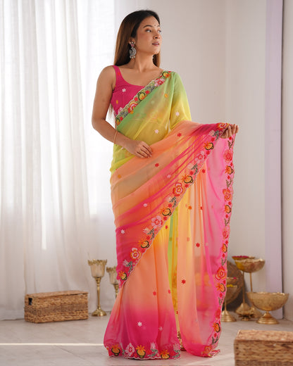 Green color georgette saree for women
