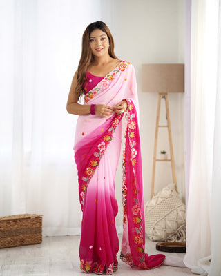 Pink color georgette saree for women