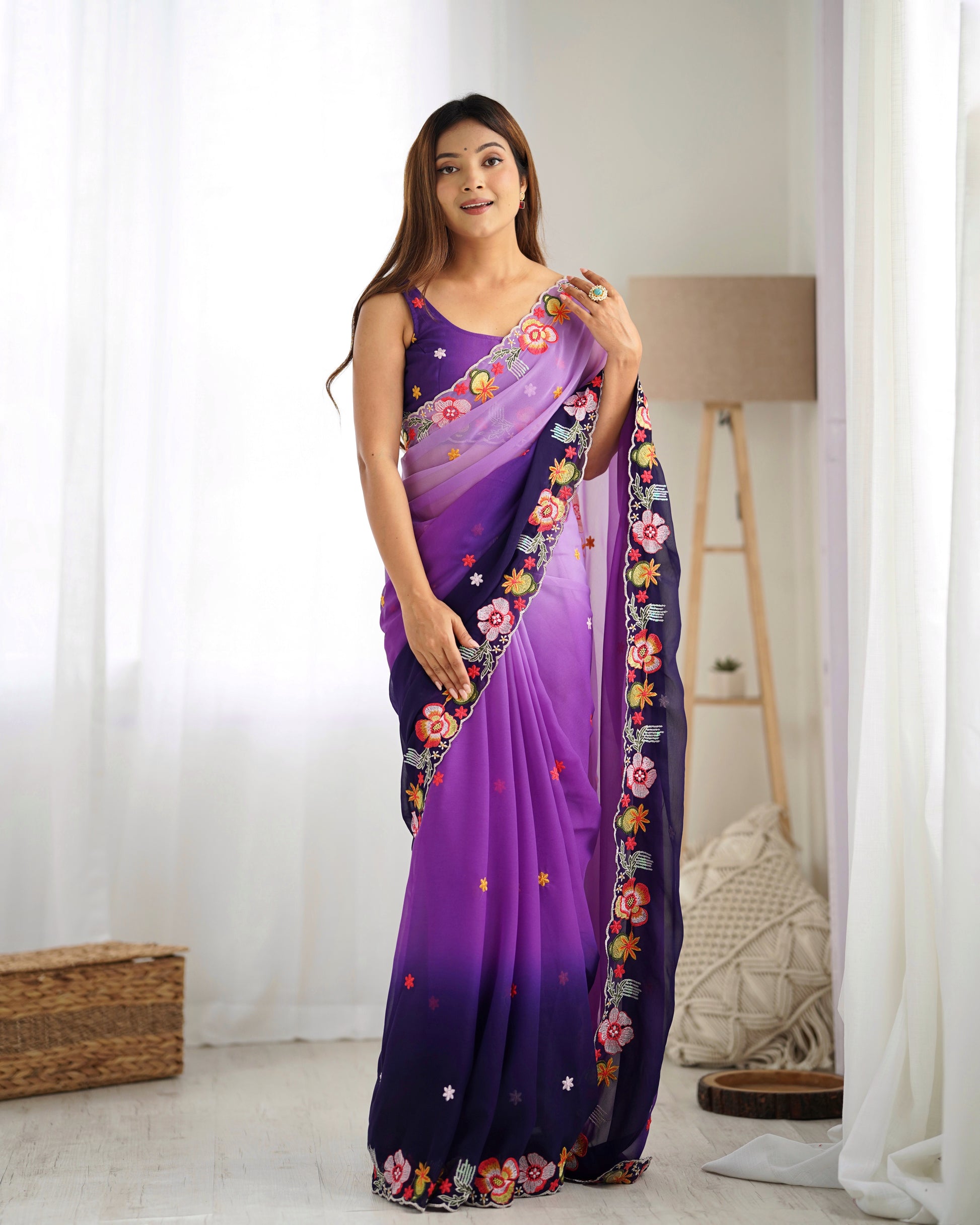Purple color georgette saree for women