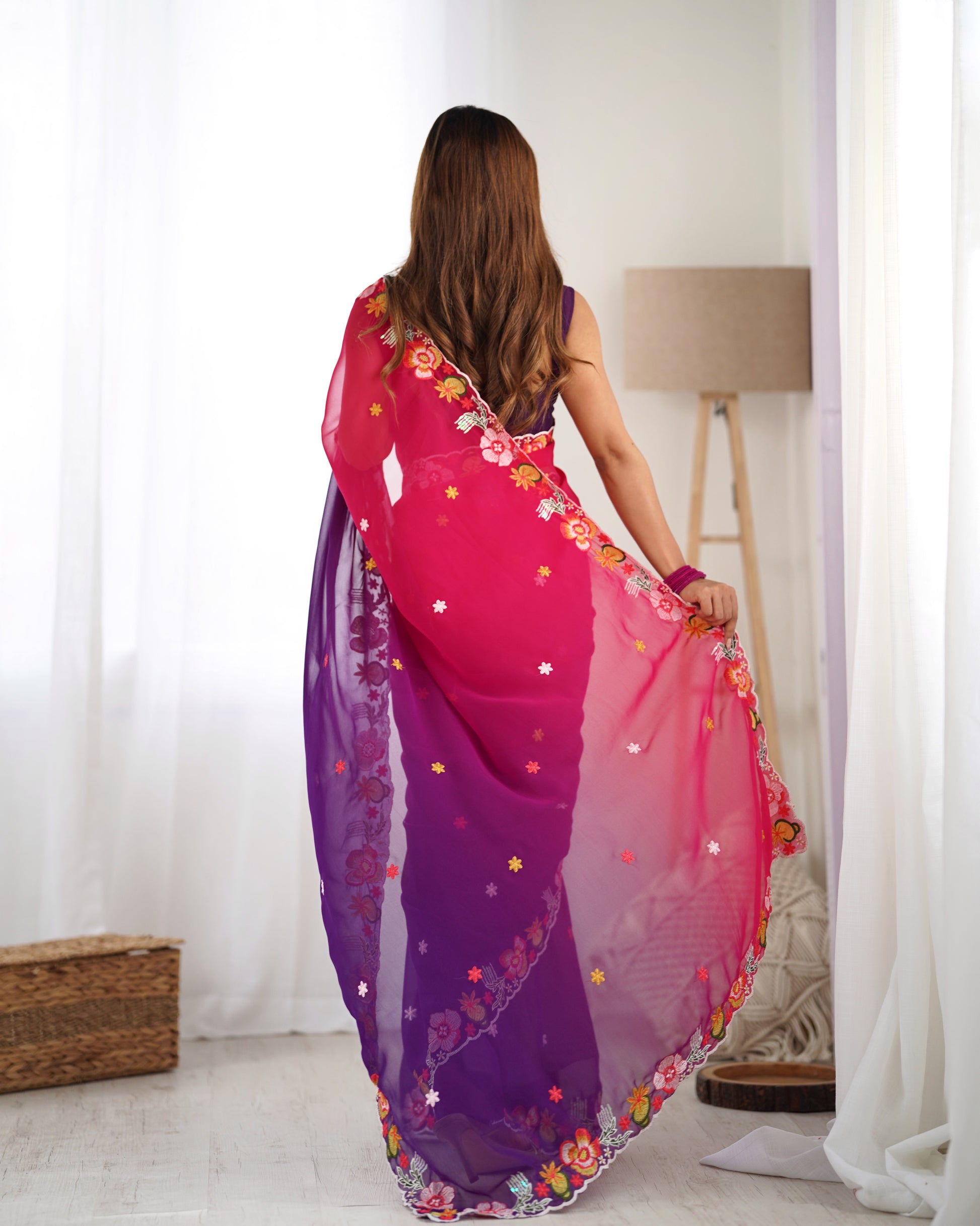 Purple color georgette saree with blouse price