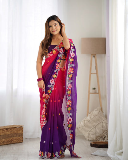 Purple color georgette saree with blouse for women