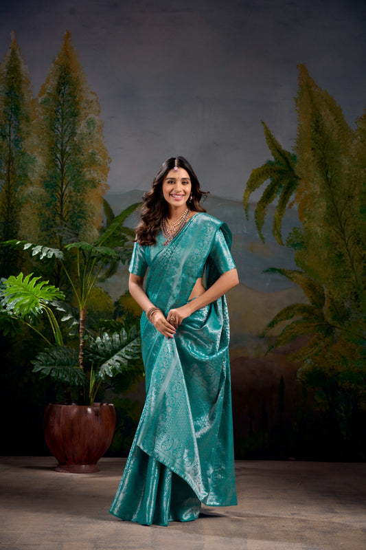 Firozi color kanjivaram saree for women price
