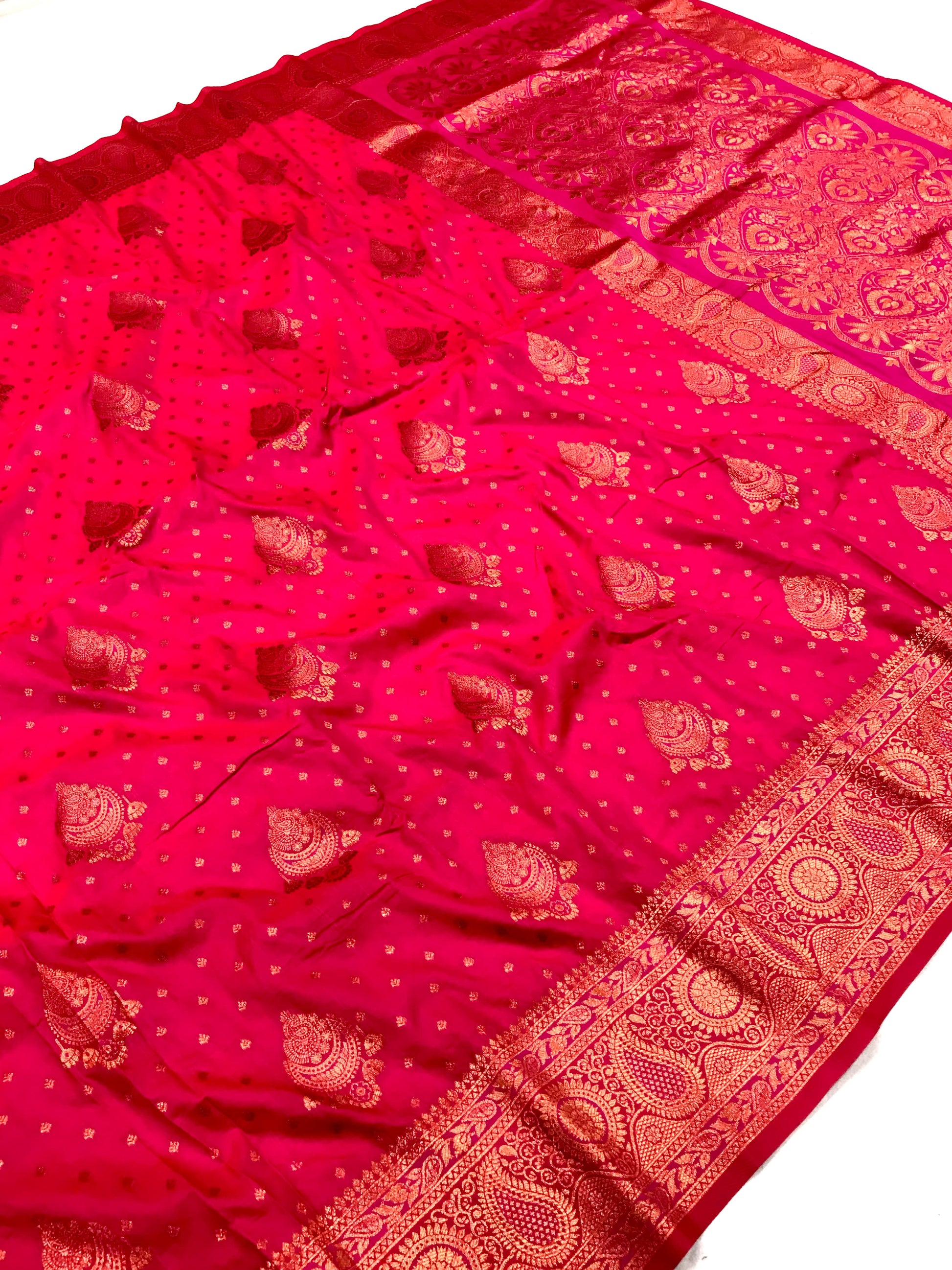 Red color banarasi silk saree with blouse design