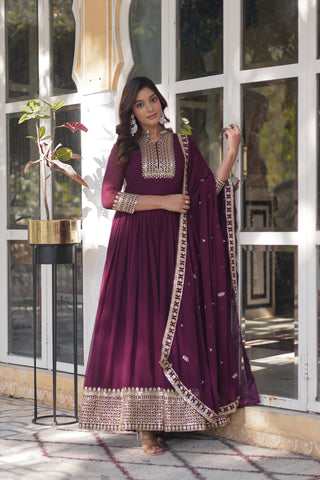 Long Wine georgette gown for women
