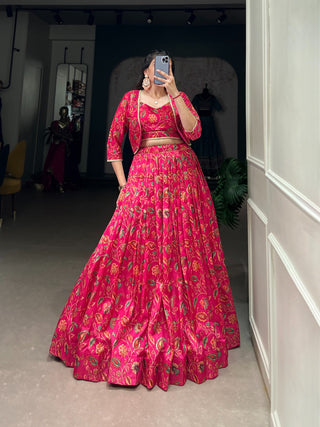 Pink color tussar silk lehenga choli for women