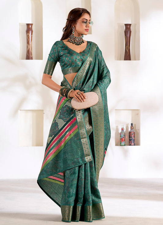 Green color dola silk saree for women online shopping
