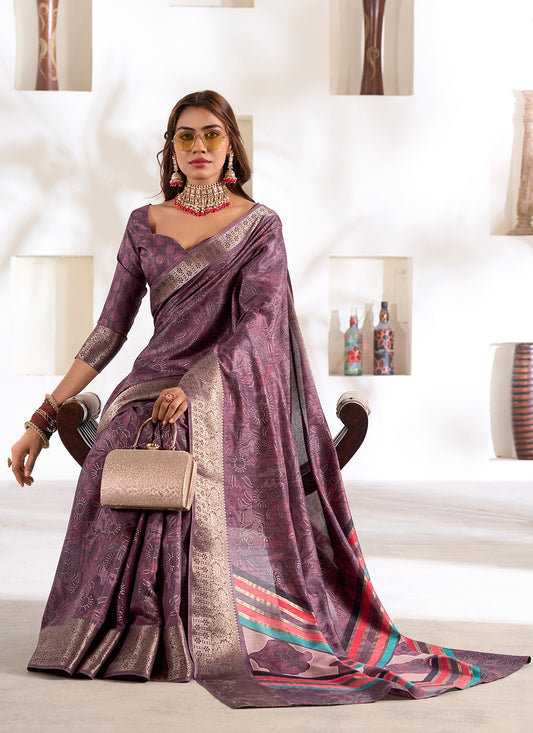 Wine color dola silk saree for women 

