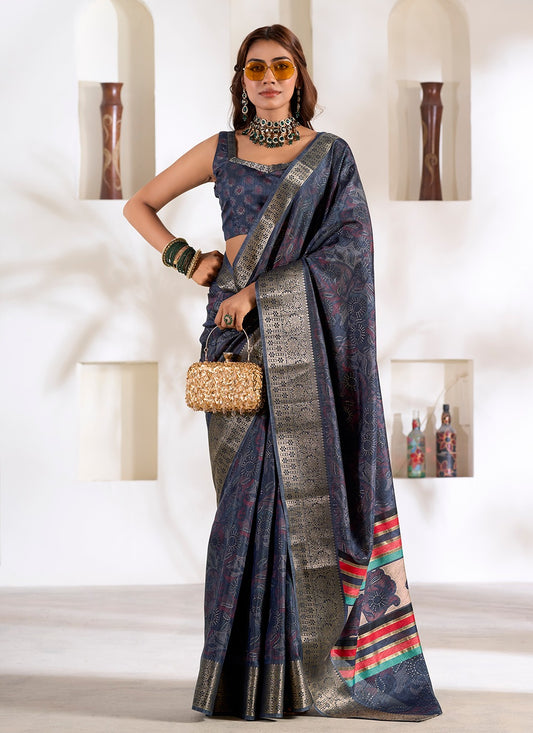 Navy blue dola silk saree for women online shopping
