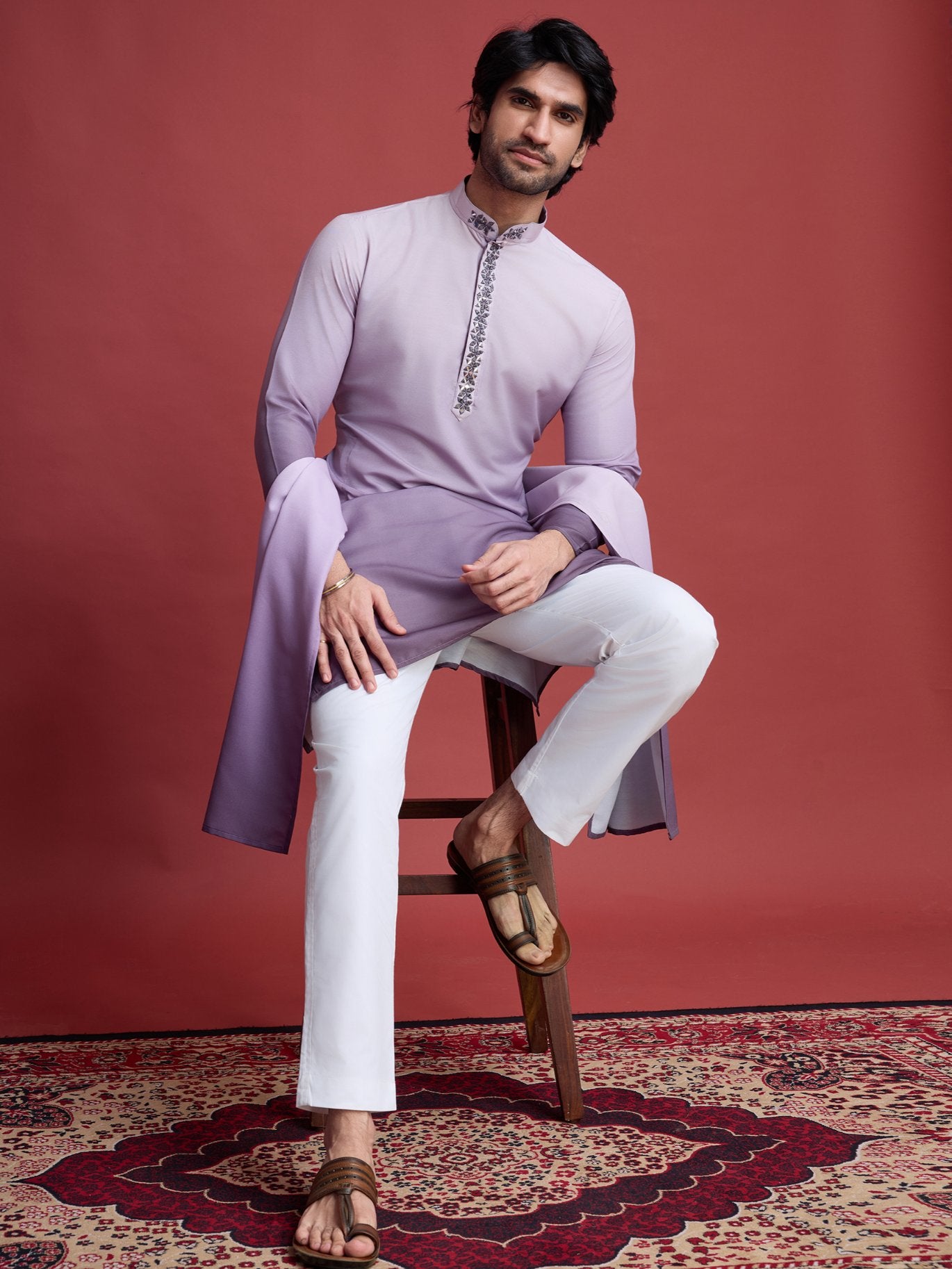 Purple color georgette kurta pajama set for men