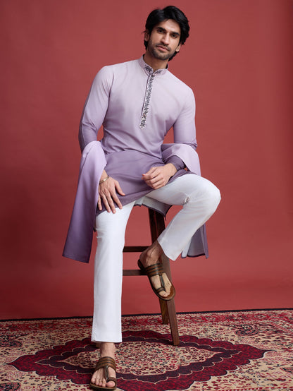 Purple color georgette kurta pajama set for men