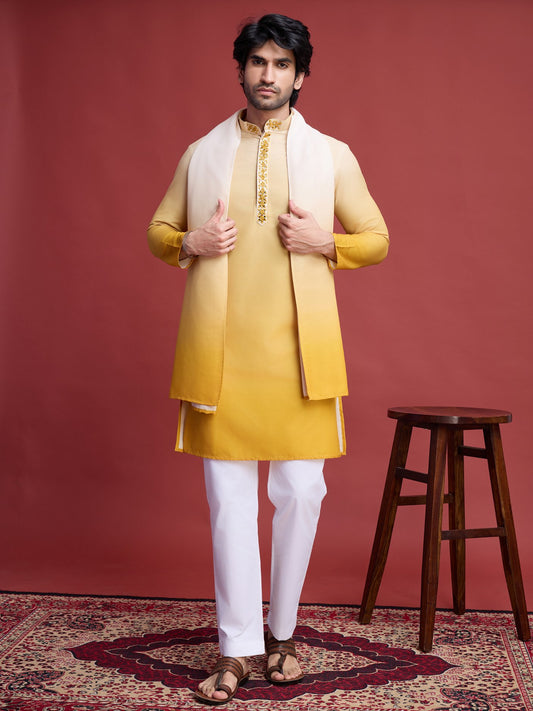 Yellow color rayon kurta pajama set