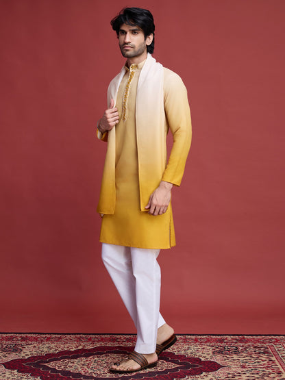 Yellow color rayon kurta for wedding