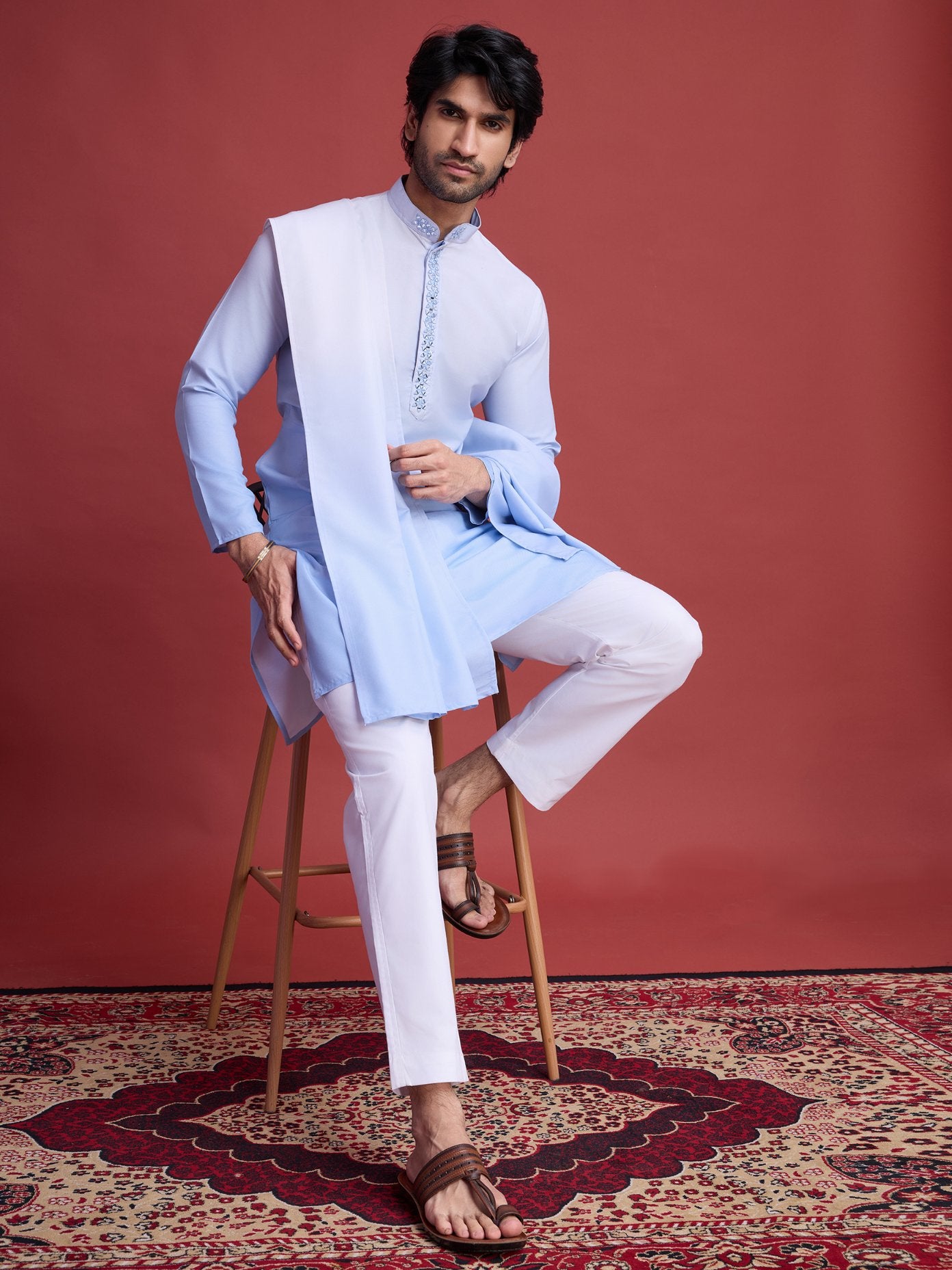 Sky color rayon kurta with dupatta online