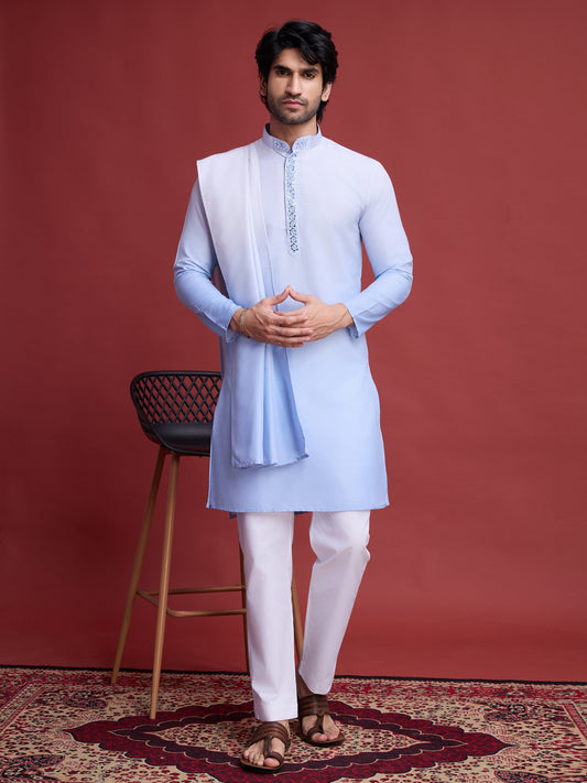Sky color rayon kurta with dupatta price